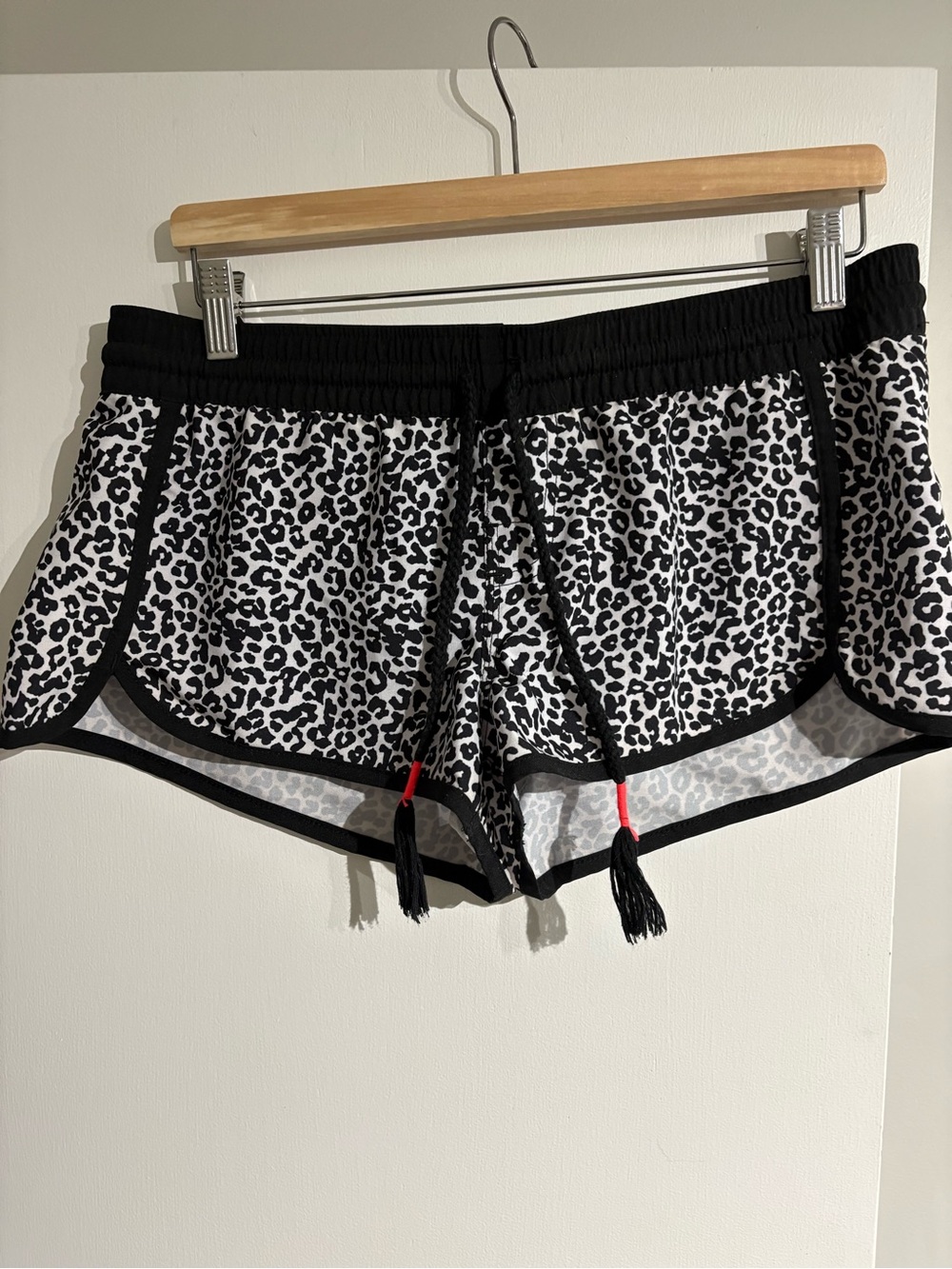 Rip Curl Swim Black and White Leopard Print Shorts with Red Logo